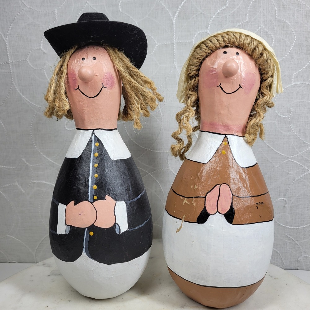 Thanksgiving Pilgrim Gourd Folk Art Handmade Vintage Artist Signed 1994